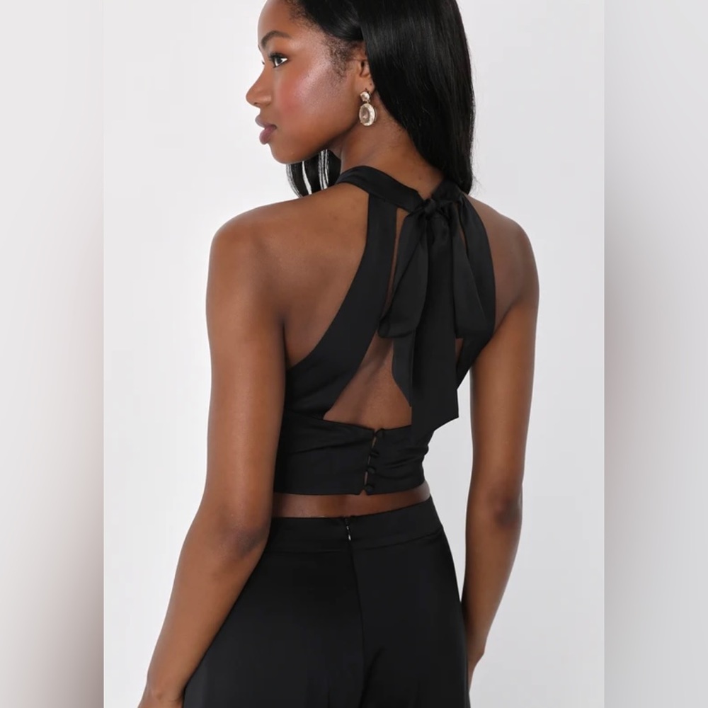Lulus satin two piece wide leg jumpsuit